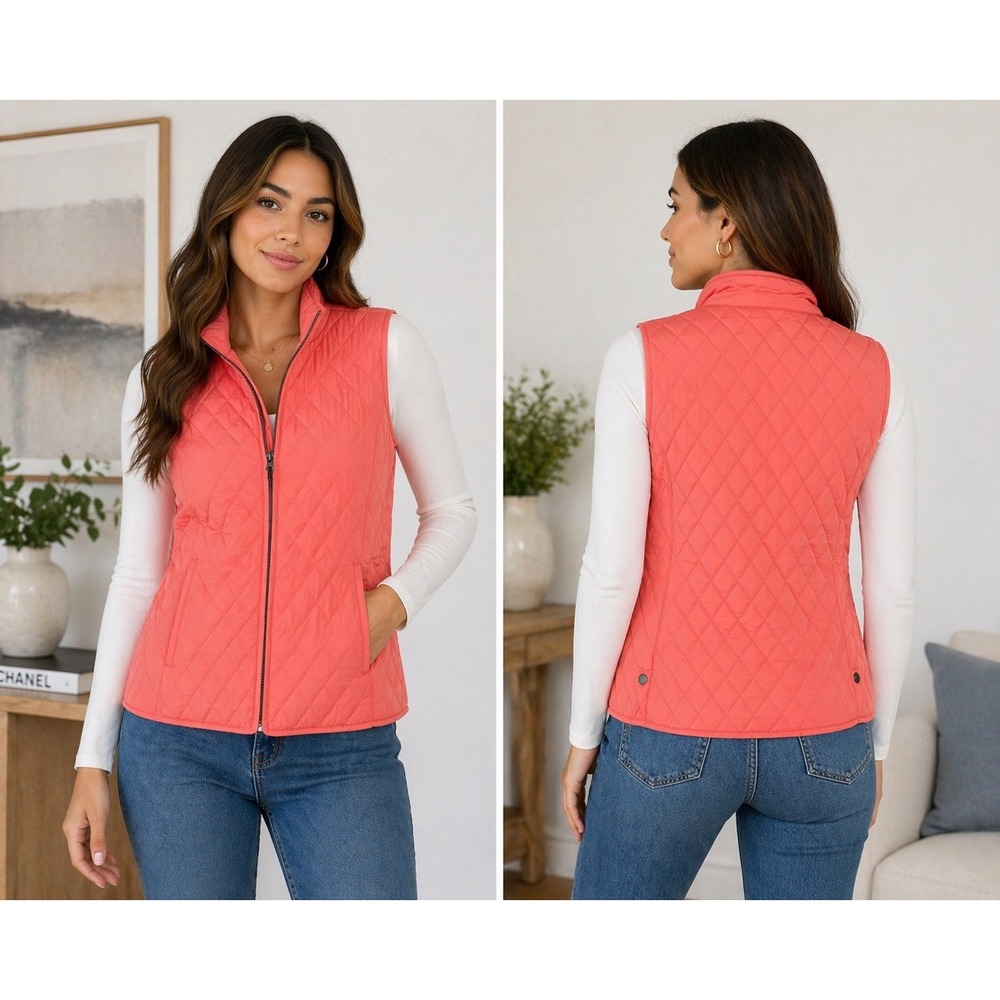 Talbots Coral Quilted Vest Preppy Classic Lightweight Spring Layer Medium‎